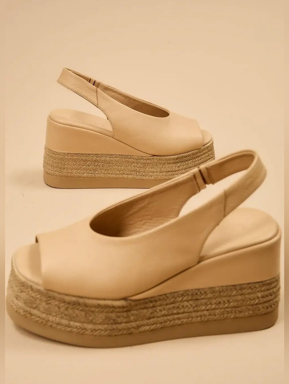 Agnesa Beige wedge platform sandal by Lonza Shoes Size 8.5 / 39